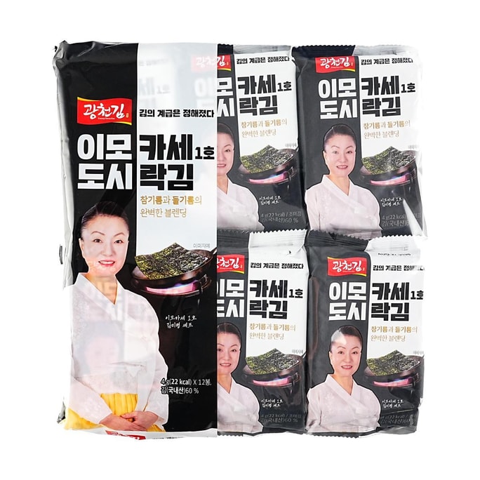 韩国KWANGCHEONKIM 芝麻紫苏油烤海苔 12包入 48g 【黑白大厨阿姨无菜单代言】【韩国人气紫菜】【黑白大厨同款】