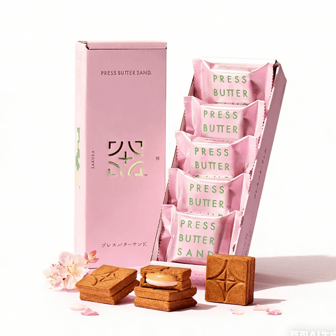 【日本直邮】 日本 press butter sand 樱花奶油夹心饼干礼盒  5枚
