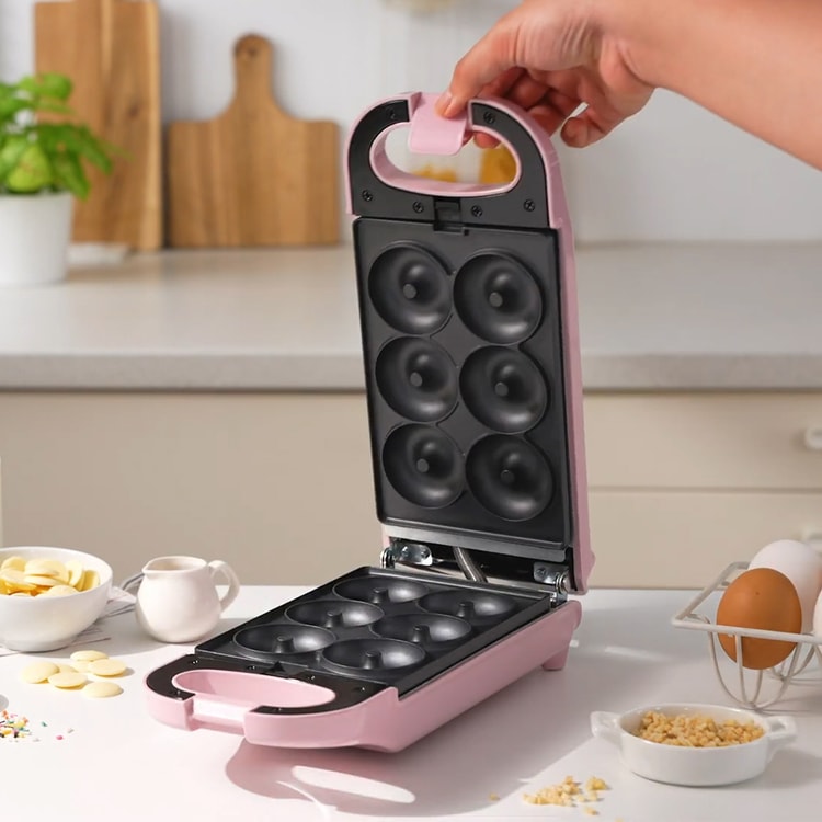 AROMA Swap Flip Waffle Maker with Removable Plates 3 in 1 Panini Press Mini Donut Maker and Waffle Iron Pink Yamibuy