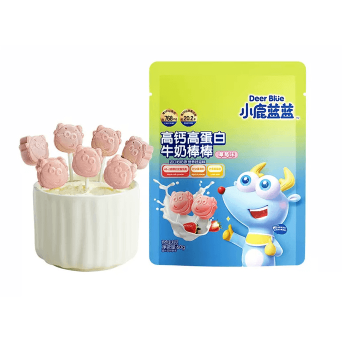 【中国直邮】小鹿蓝蓝 草莓味 牛奶棒棒 牛乳高钙营养 60g 1件装