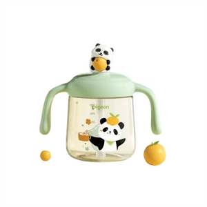 Panda Milk Cup for Infants and Toddlers Aged 1-3+ Years Dual-Spout Direct-Drink Cup for Water and Milk Baby Bottle Sea Salt Mint Green 330mL/1 Piece