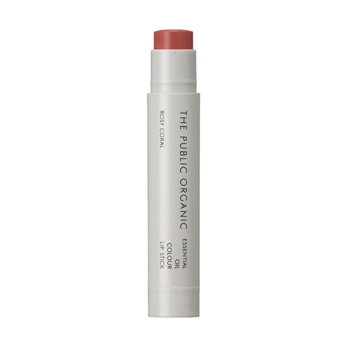 The Public Organic Essential Oil Colour Lip Stick Geranium & Sweet Orange Scent #Rosy Coral【100% Natural Colour Organic】
