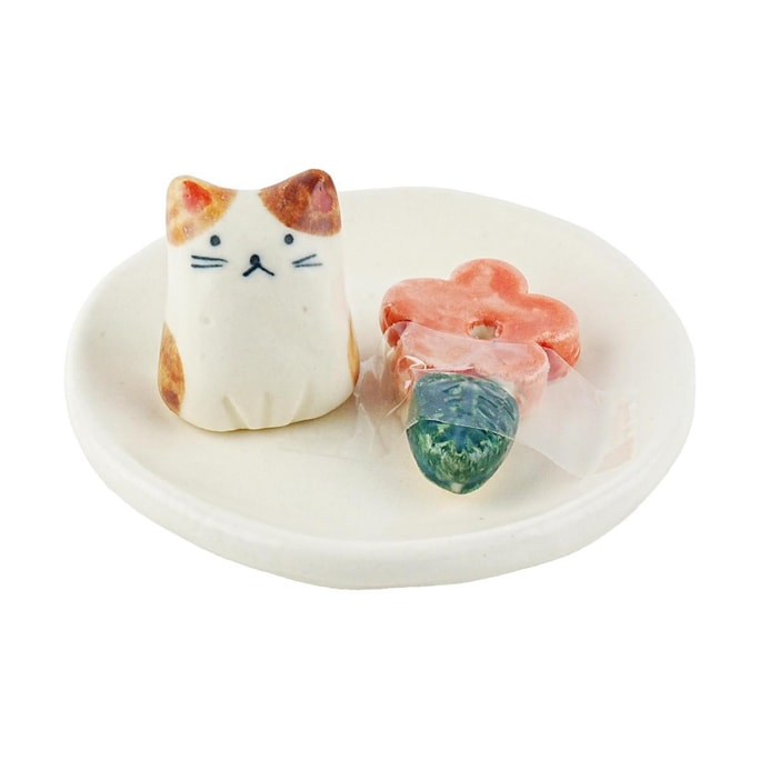 Ceramic Incense Holder Cat with Flower