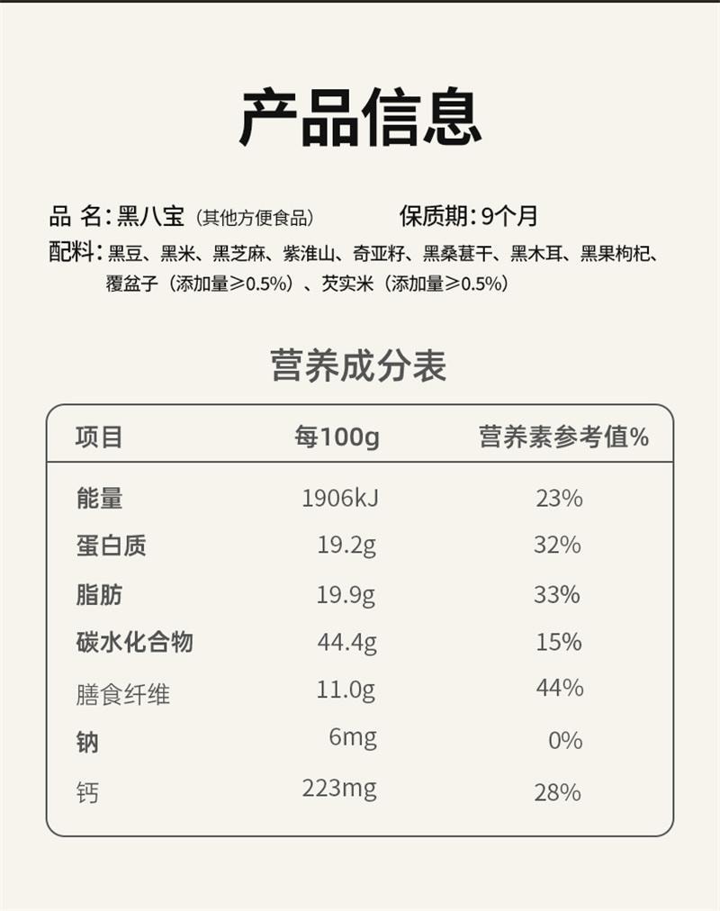[Expédition directe depuis la Chine] Yan Zhi Fang Huit trésors noirs Poudre de sésame noir Ingrédients noirs de goji et mûre Riche en protéines Petit-déjeuner Repas substitut Poudre [Version sans sucre] Huit trésors noirs 450g/boîte