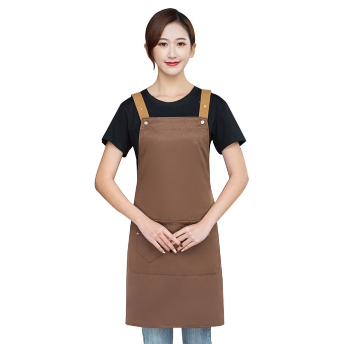 【中国直邮】防水防油 厨房家用 挂脖围裙 咖啡色