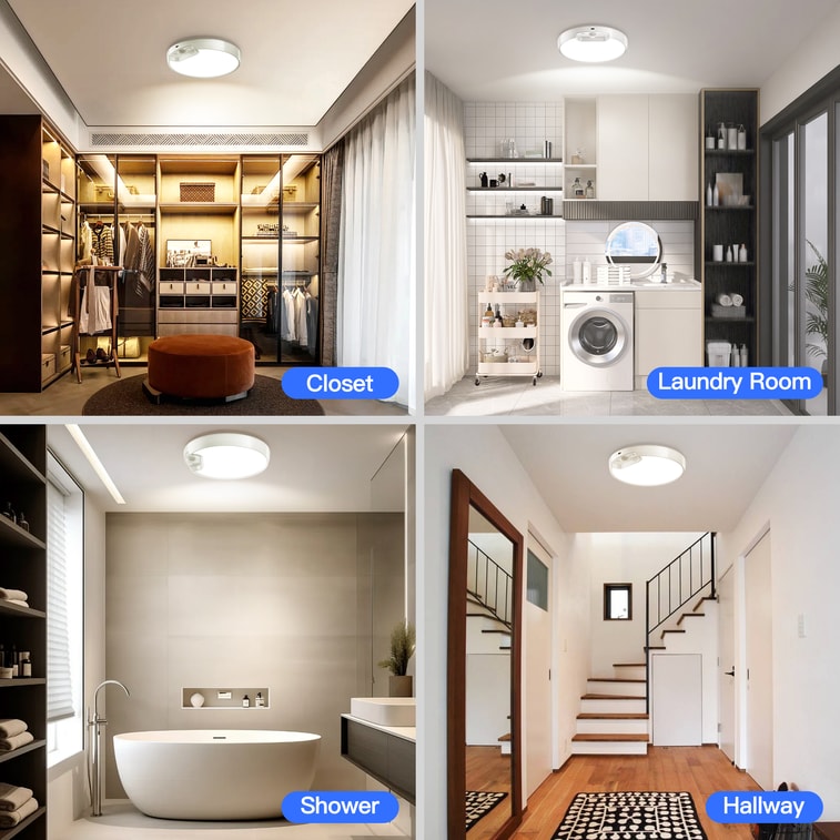2Pack Newly Upgraded Rechargeable Ceiling Light with Remote for Closets Stairs Shower 6