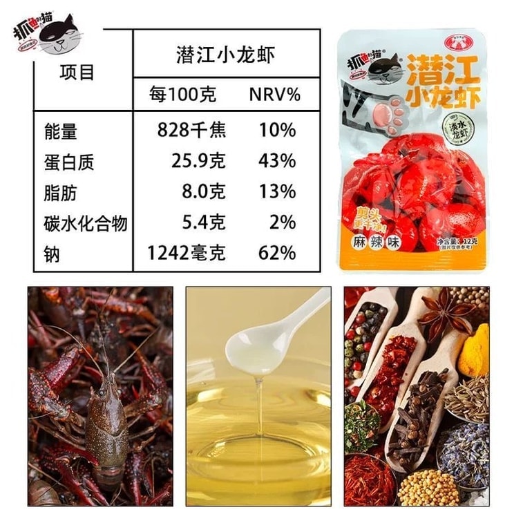 猫が魚を捕まえる【夏の必需品スナック】銭江ザリガニ、スパイシーエビの尾、シーフードスナック、12g×6パック、すぐに食べられる調理済みスナック、スパイシーとガーリックのミックスフレーバー 12