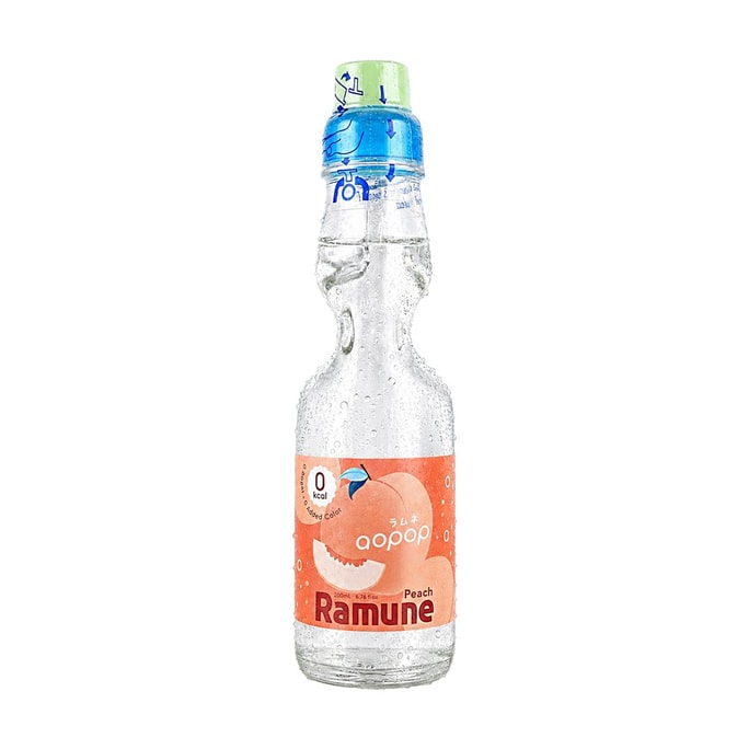 0 Calories Ramune Japanese Marble Soda,Peach Flavor, 6.76 fl oz【 0 Sugar 0 Fat】【Japanese Carbonated Soft Drink】
