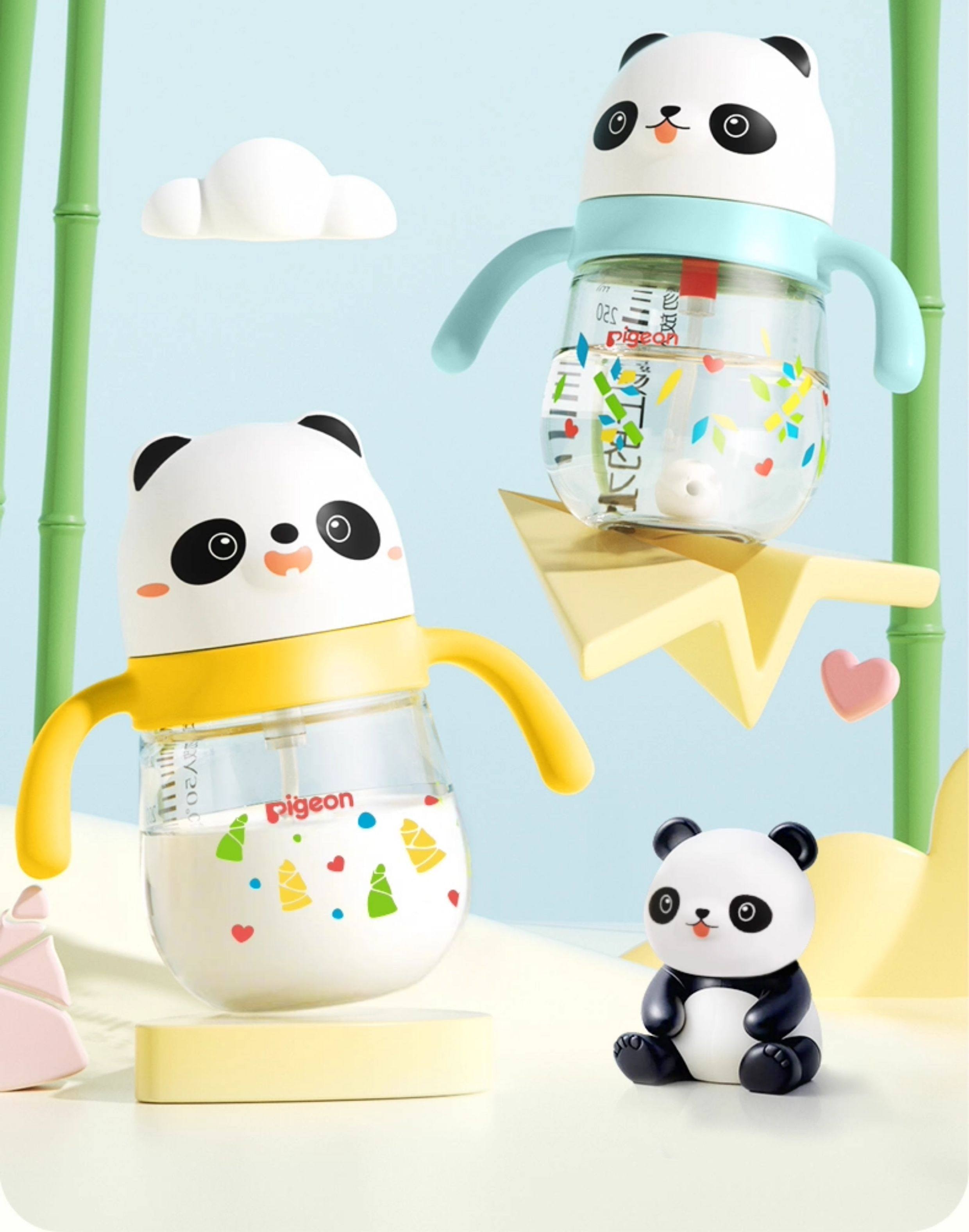 【中國直郵】 日本 PIGEON貝親 貝親熊貓水杯吸管配件寶寶直飲吸管杯喝水寬口徑學飲杯 7月+熊貓小月齡學飲杯 300mL/瓶