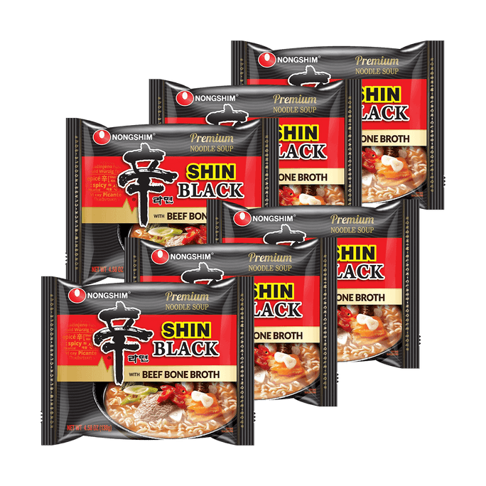 【Value Pack】Shin Ramen Black - Instant Noodles with Beef Bone Broth - 6 Packs* 4.58oz