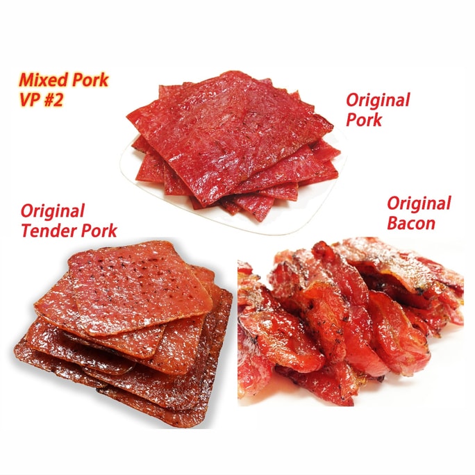 现火烤猪肉干 (原味猪肉 4oz./原味娇嫩猪肉 4oz./原味培根花肉 4oz.) 3袋-总计12盎司 正宗新加坡风味肉干肉脯 340g