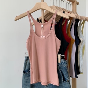 【中国直邮】 亲太太 纯色吊带背心 U领细肩带上衣 M码 粉色