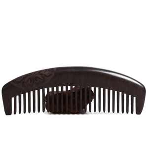 FaSoLa Life 黒檀製ワイドトゥースコーム、両面プリント、白檀コーム、無垢材コーム