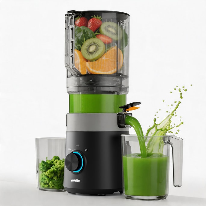 Eito 6インチ広口コールドプレスジューサーは、果物や野菜を丸ごと絞れるジューサーで、まとめてジュースを作るのに最適。お手入れも簡単で、家庭での使用に適したスロークッキングジューサーです。