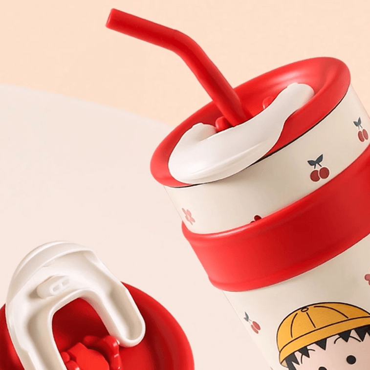 Co-marqué avec Cherry Maruko, Mega Straw Cup Ice Cup Grande Capacité Tasse Isolée avec Isolation en Acier Inoxydable 316 4
