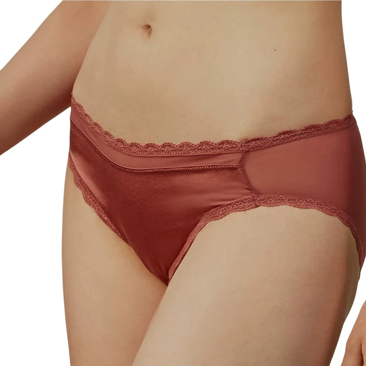  Women Sexy Lace Satin Silk Panties Underwear Mid Waist  Breathable Bikini Briefs Red Small