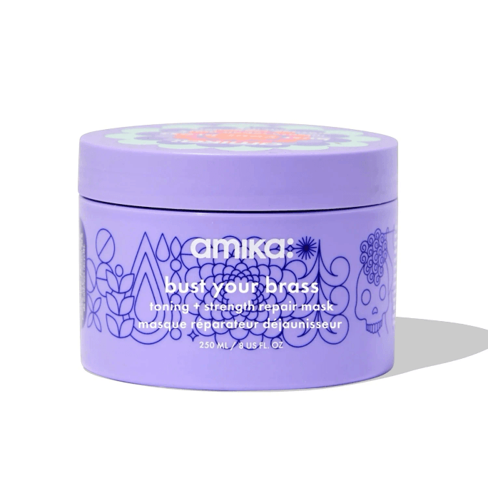 Amika Bust Your Brass 紫色去黄护色+强韧修复发膜 (8盎司) - 专为金色/浅色发丝打造的深层修护调色发膜