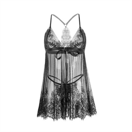 Eyelash lace deep V suspender nightdress sexy lingerie sexy pure desire see-through free to take off 1 piece