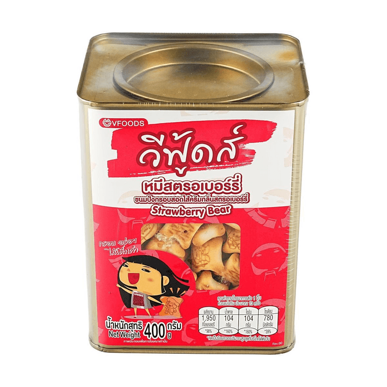 泰國VFOODS 草莓口味小熊餅乾 罐裝 400g【泰國超人氣零食伴手禮】 4