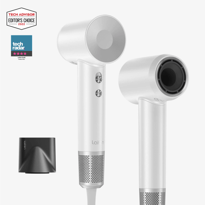 Swift High Speed Hair Dryer Pearl White 110000 RPM 200 Million Negative Ions 2 Magnetic Nozzle Lightweight Design
