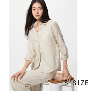Premium Linen Long Sleeve Shirt Natural S Size 1piece