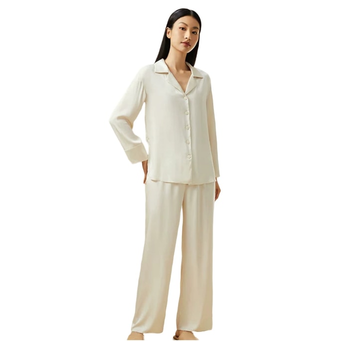 Mulberry Silk Can Be Worn Outside Fashion Stretch Clothes And Pants Suit Pajamas YSFDC205# White Magnolia 165L