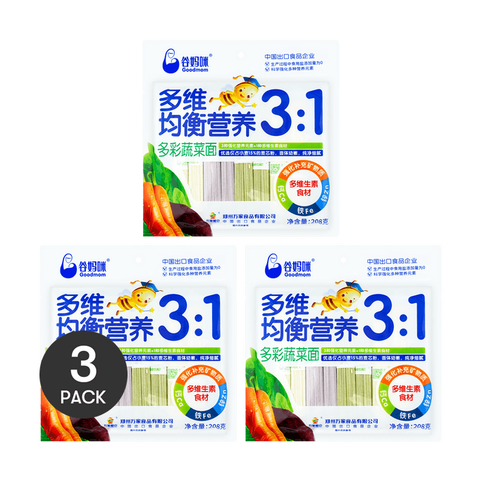 【Value Pack】3:1 Colorful Vegetable Noodles Baby Food 208g*3