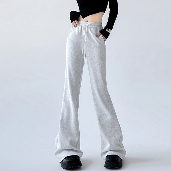 New High Waisted Slim Fit Horseshoe Pants With Flared Casual Pants H-1221-3 White Gray S