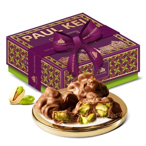 【中国直送】プジ ピスタチオ ミルクチョコレート 180g。ピスタチオと高級カカオ豆を使用し、サクサクのナッツとなめらかで濃厚なチョコレートを合わせた高級ギフトボックスです。