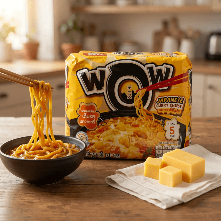 WAIWAI WOW Instant Noodles, Japanese Curry Cheese Flavor, 12.65 oz