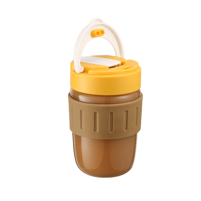Simple Cute Glass Water Cup With Scale With Lid With Straw 360ml yellow