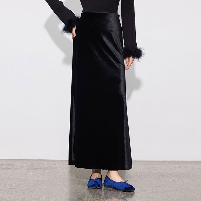 【中國直郵】 HSPM 全新中式大裙擺國風裙高腰包臀長裙女冬季半身裙 黑色XL