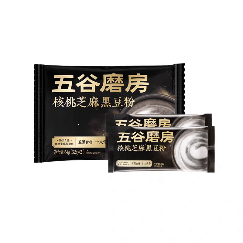 五谷磨房 核桃芝麻粉五黑豆漿粉營養早餐即食獨立裝64g*3袋共6條裝