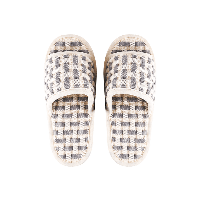 Waffle Weave 100% Cotton Washable Slippers #Gray and White 10.5" Women Size 8-9.5