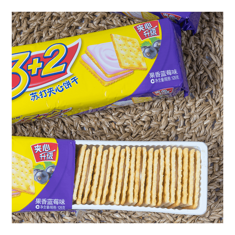 康师傅 3+2苏打夹心饼干 果香蓝莓味 三连包 375g 6