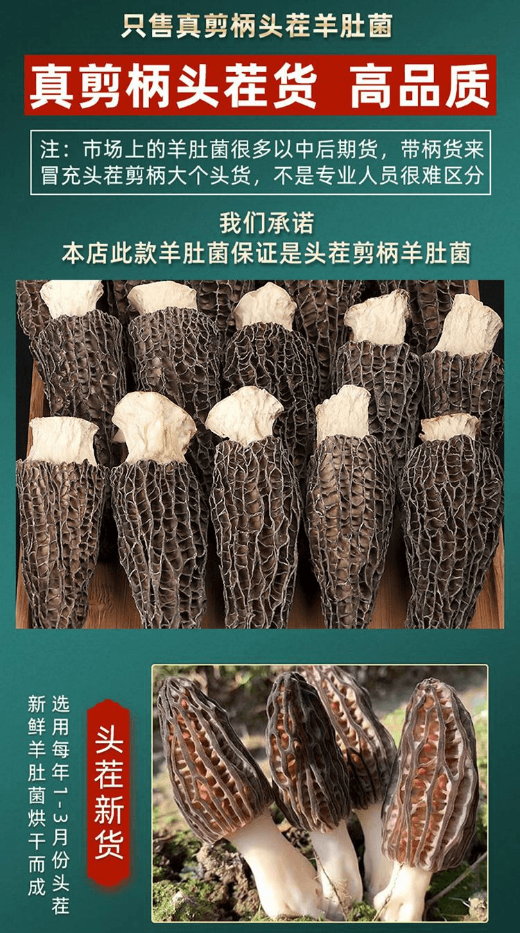 【中国直邮】 醉语阁 野生菌羊肚菌干货云南纯菇蘑干牛肚菌真头茬剪柄野生菌羊肚菌4-6cm净重60g1袋