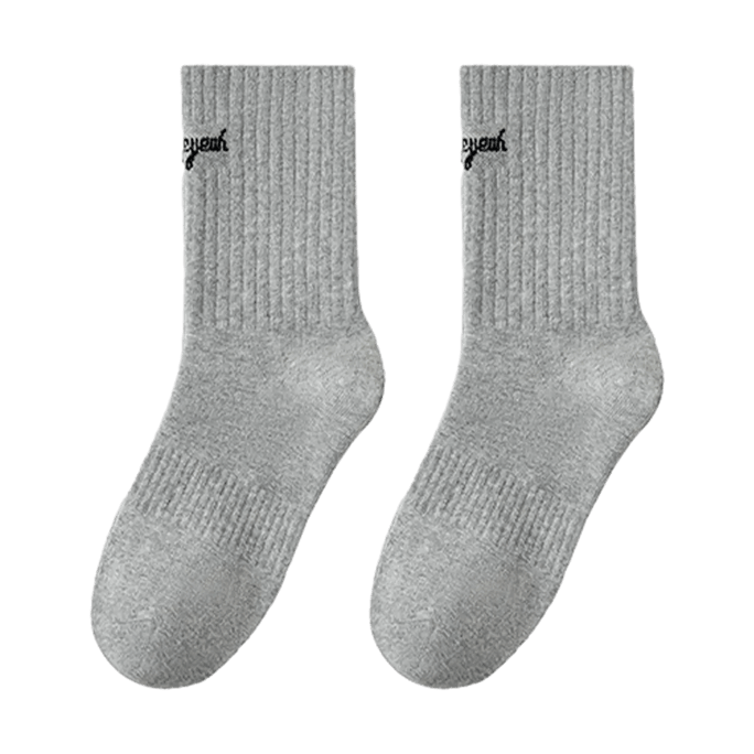 ライトグレー リブクルーソックス ミニマリスト 無地 万能ソックス 1足