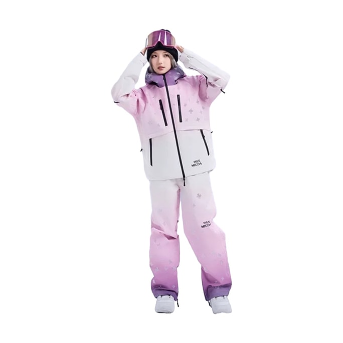 【中國直郵】 ISEEMIGGA 【日落粉十字架】24新款滑雪服男女同款單雙板滑雪套裝 粉s