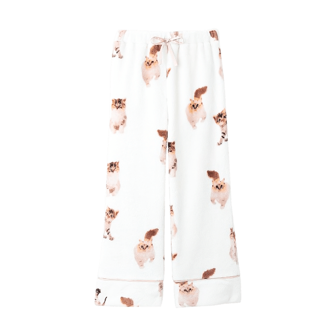 Cat Fleece Long Pants Loungewear Pajamas One Size