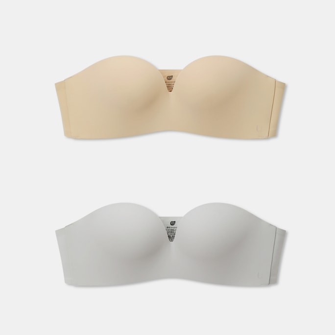 中国 ubras两穿肩带可拆卸聚拢模杯抹胸2件装套装 裸感肤色+椰青灰色  B75