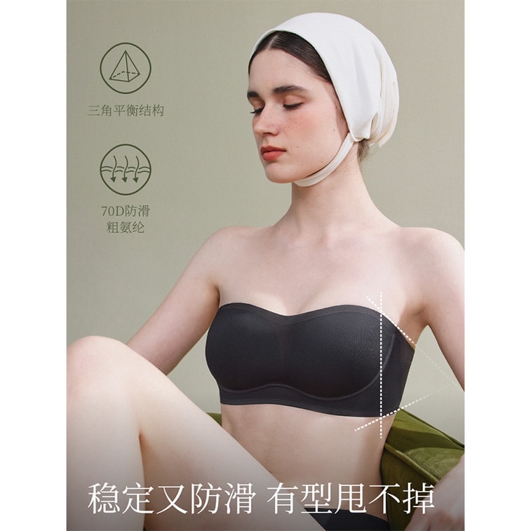【中国直邮】 素肌良品 无肩带内衣 防滑聚拢无痕抹胸 S( 65B/C 、70AA/A/B) 【升级款】杏仁肤(1.5CM小海浪) *1件    4