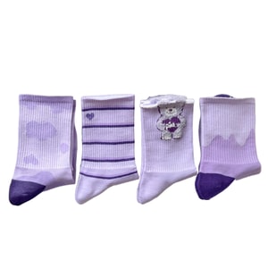 [중국 직배송] HSPM 일본 스타일 만화 보라색 귀여운 곰 무릎 위 양말 - 구름 + 곰 + 하트 줄무늬 + 파도 - 1세트