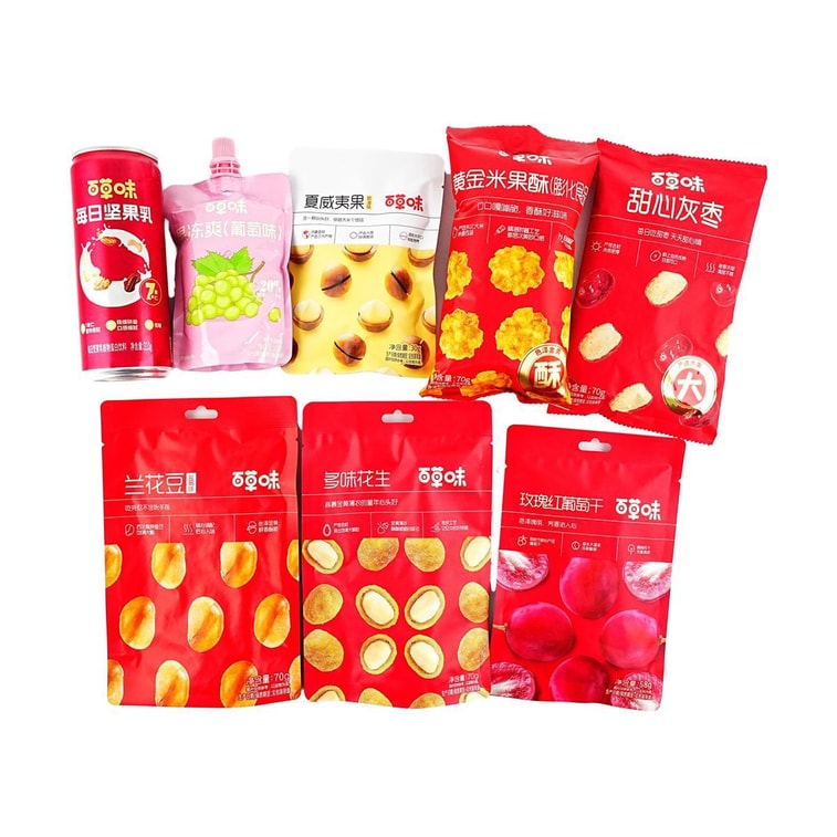 百草味 卡皮巴拉零食大礼包 夏威夷果兰花豆花生葡萄干果冻灰枣米果坚果乳 8款入 828g【“马上发财“马年限定包装】 6