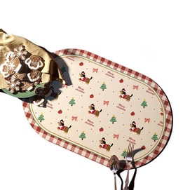 【中国直邮】 礼品工坊 圣诞餐垫防水防油汪汪犬羊皮纹椭圆40*60cm*1个