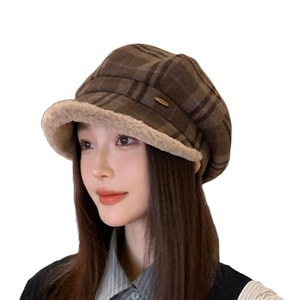 Warm FluffyFleece-lined Beanie Hat with a Korean StyleSlimming Face Effect Versatile for Casual Wear Deep Coffee F One