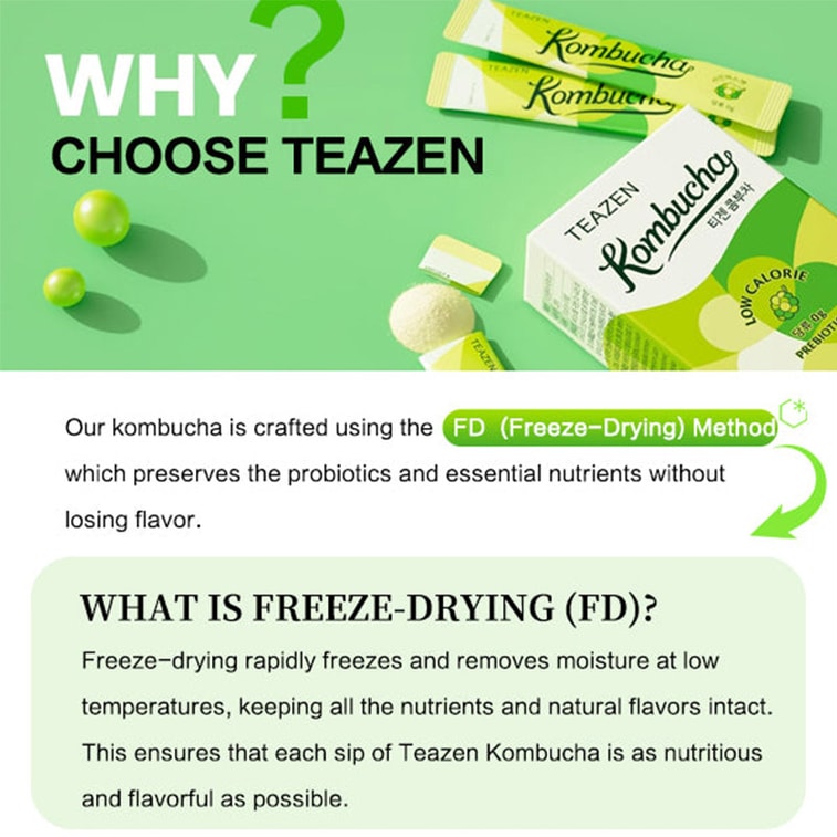 【ギフト】韓国産ティーゼンコンブチャ、無糖、低カロリー飲料、レモン風味、5g×10袋入り【乳酸菌とプレバイオティクスが豊富、1杯あたりわずか15カロリー】 4