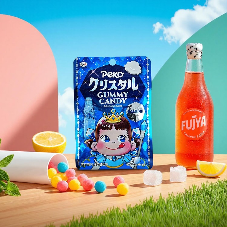 FUJIYA Peko Chan Jelly Gummy Candy,Crystal Ramune Soda Flavor