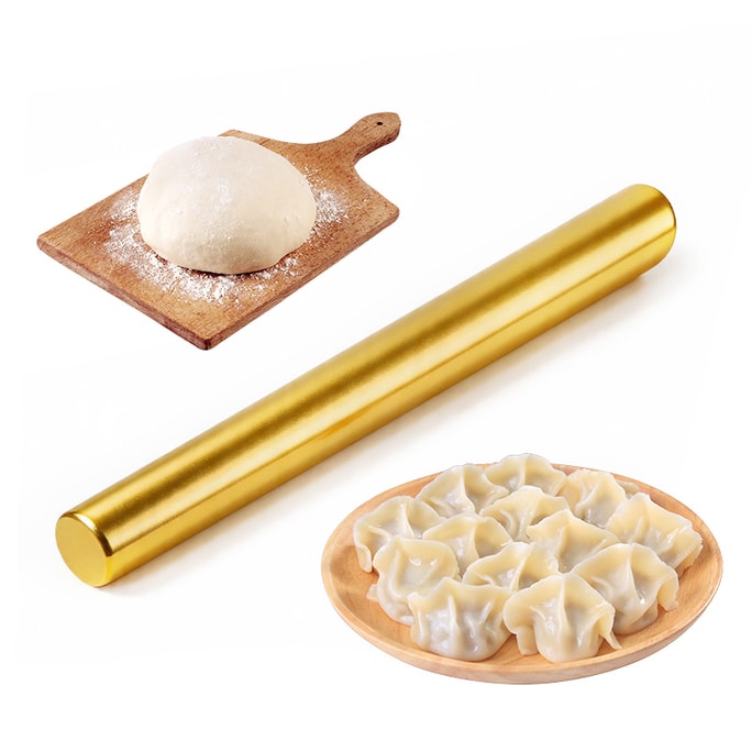 Gold Stainless Steel Rolling Pin – Food-Grade, Non-Stick, Easy-Clean, Large Size – Perfect for Dumpling Wrappers, Buns, Noodles, Pastry – Anti-Slip, Effort-Saving Baking Essential