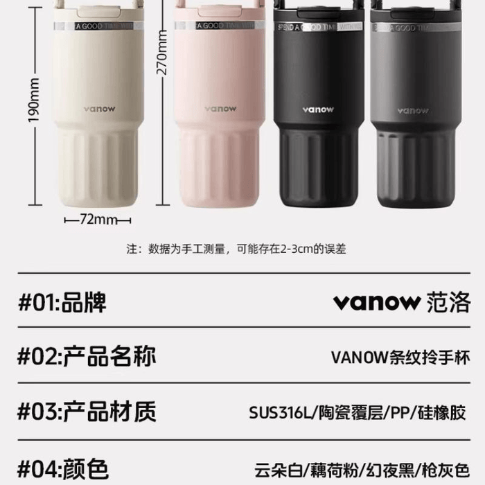 Insulated Cup For Women 2026 New Ceramic Liner Large Capacity Coffee Straw Handheld Cup 740ml 3