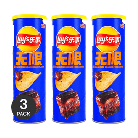 大陆版LAY'S乐事 无限薯片 吮指红烧肉味 桶装 90g *3【3份超值装】